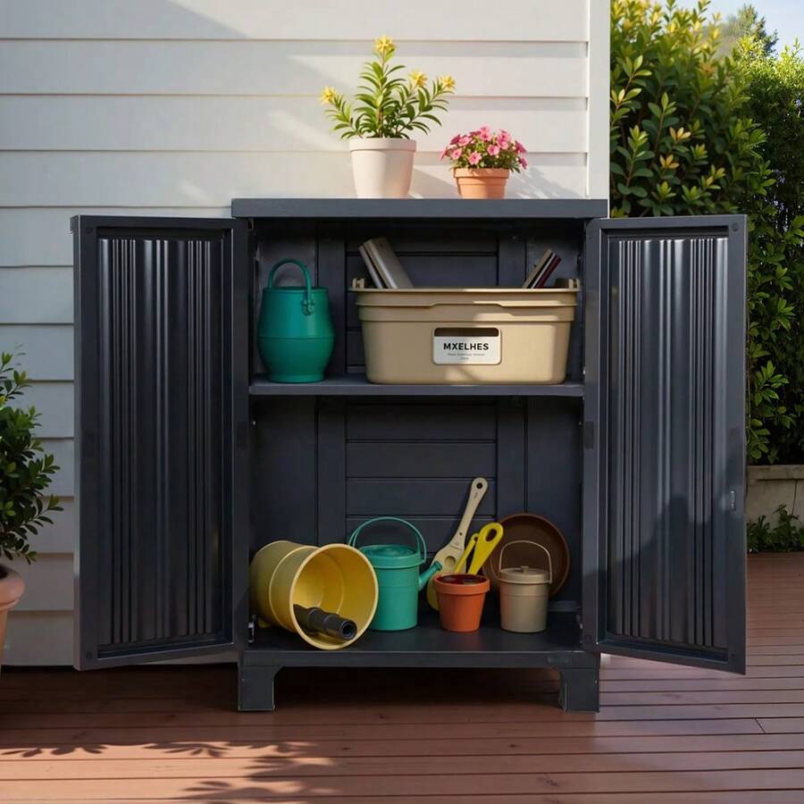 Gardeon Outdoor Storage Cabinet Box 92cm Lockable Cupboard Sheds Garage Adjustable Black - Black - View 1