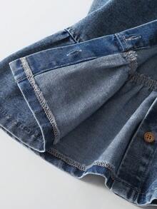 2件套女童可爱舒适户外日常无袖纽扣雪花水洗牛仔背心上衣和简约时尚复古休闲碎花边牛仔短裤套装