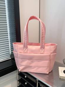 女士轻便蓬松手提包，适合旅行、工作、海滩、健身房、购物 - 粉色 - 查看 7