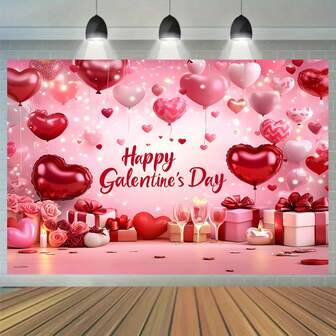 Happy Valentine's Day Banner, Romantic Party Background, Ideal For Photography And Celebration, Made Of Polyester, Decorative, Celebration
