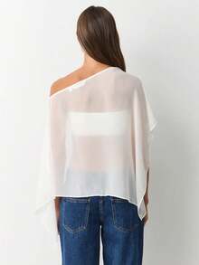 Women's One-Shoulder Sheer Mesh Poncho Asymmetrical Lightweight Shawl See Through Cover Up Top - 白色 - 查看 5
