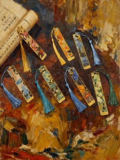1pc These Vintage Oil Painting Style Bookmarks Feature Tassel Pendants And Are Made Of Openwork Metal. They Are Perfect For Reading And Office Use, Suitable For Students, Writers, Readers, And Book Lovers, And Make A Wonderful Gift.