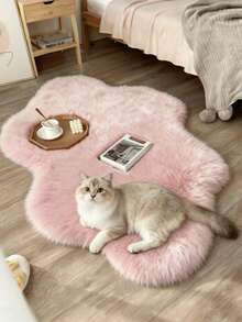 1pc Cloud-Shaped Faux Wool Rug - Modern Minimalist Design, Suitable For Living Room, Bedroom And Home Decor - Soft Plush Surface With Rubber Backing, Machine Washable - Winter Gift, Thick Rug, Autumn/Winter Plush Rug - Baby Pink - View 3