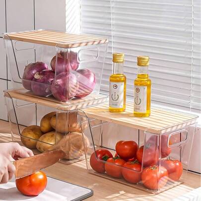 Pantry Organizers And Storage, 2 Set Stackable Pantry Storage Bin Containers With Lid, Countertop Under Sink Organizer Potato, Onion, Garlic, Fruit, Vegetable - 12 Inchx Inchx7 Inch