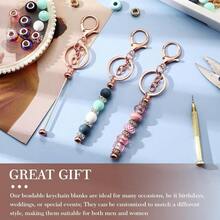 Tondiamo 12 Pcs Beadable Keychains Bars Bulk Blank Beaded Metal Keychain For Craft DIY Gift - Rose Gold - 查看 6