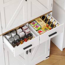 White & Walnut Farmhouse Kitchen Pantry – Versatile Storage Cabinet Sideboard With Removable Spice Rack, 2 Drawers & Adjustable Shelves | Perfect For Kitchen, Dining Room & Storage Room - 白色 - 查看 5