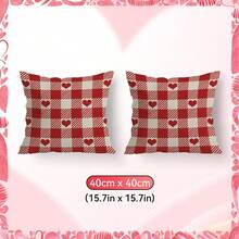 2pcs Heart Plaid Pattern Pillow Cover, Single-Sided Printed Cushion Cover, Suitable For Living Room, Bedroom, Home Decor, All Season