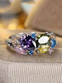 1 Pc Romantic Cubic Zirconia Ring For Women For Wedding Engagement Anniversary Party Jewelry Valentine's Day Gift - 1# - View 2