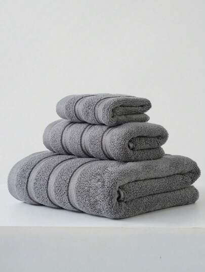 1件/3件套现代简约纯色条纹棉质浴巾 | 超柔软、高吸水性、速干桑拿浴巾、不掉毛、轻便，可选尺寸：34x75厘米浴巾/70x140厘米浴巾/34x34厘米面巾，耐用浴室必备品，情侣礼物