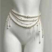 1pc European And American Style Tassel Multi-Layer Waist Chains, Fashionable, Elegant And Sexy Waist Chains For Women, Party Jewelry For Valentine's Day - 白色 - 查看 3