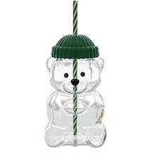 Mini Cute Transparent Bear Straw Cup, With Green Hat Bear Shaped Lid And Straw, Unique Office Design, Transparent Creative Cocktail Cup, Suitable For Juice And Milk Tea, INS Style Cartoon Reusable Travel Cup, Christmas, Valentine's Day, Birthday Gift - Multicolor - View 10