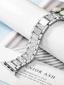 Elegant Rhinestone Metal Band For Apple Watch Series Ultra 3/2/1 SE S11/S10, S9, S8, S7, S6, SE, S5, S4, S3 For Apple Watch Ultra 2 - Fits 38mm 40mm,41mm,42mm,44mm,45mm,46mm,49mm Models - Bling High-End Luxury Diamond Women's Strap In Rose Golden, Silvery, Black - Alloy Material - Sparkling Design - Silver - View 4