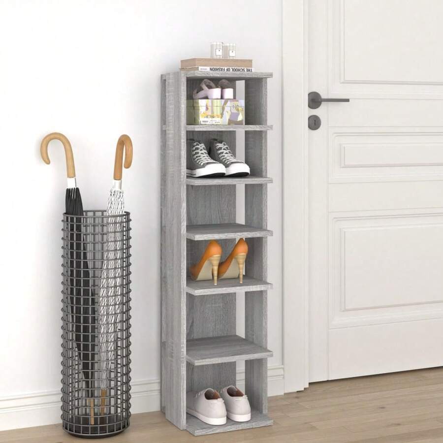 Zapatero vidaXL Sonoma, gris, 27,5 x 27 x 102 cm, madera de ingeniería. - Marrón - Ver 1