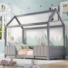 Cabin Bed 90x200 Cm - Versatile Wooden Children's Bed For Boys And Girls - With Fall Protection And Slatted Base - White (Mattress Not Included) - Grey - View 8