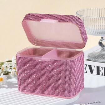 1 Caja de almacenamiento de toalla decorativa con lentejuelas, caja de decoración de diamantes, caja de almacenamiento creativa para prevenir el polvo y la oxidación de las uñas, gran capacidad para almacenar decoraciones de uñas, recomendada por técnicos de uñas profesionales, decoración hecha a mano con lentejuelas, brillando a la luz del sol