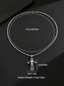1件/2件装 时尚个性朋克风不锈钢黑色十字架吊坠，镶嵌锆石，百搭高端男士项链 - A十字架項鍊 - 查看 10