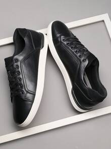 Men's Fashion Sneakers Casual Dress Skate Shoes Lace Up Oxfords Street Style Daily Wear Comfort Versatile For Daily, Outdoor, Commute, Comfortable Couple Shoes - 黑色 - 查看 1
