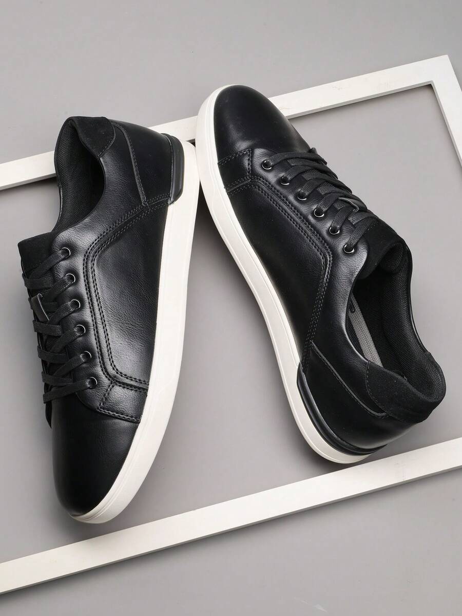 Men's Fashion Sneakers Casual Dress Skate Shoes Lace Up Oxfords Street Style Daily Wear Comfort Versatile For Daily, Outdoor, Commute, Comfortable Couple Shoes - 黑色 - 查看 1