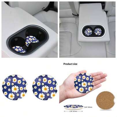 Car Coasters Pack Of 2, Absorbent Ceramic Car Coasters Set Women/Men, Drink Cup Holder Coasters, With A Finger Notch Easy Removal And Dinosaur