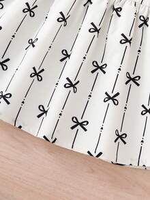 Toddler Girls' Casual Cute Bow Striped Heart Print Strap Dress, Minimalist Style, Spring/Summer - Black and White - View 7