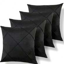 Set Of 4 And 2 Draped Suede Cushion Covers 44x44cm Decoration - Black - View 5