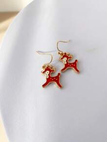 1 Pair Fashionable Christmas Enamel Snowman, Deer & Tree Earrings - Red Old Man - View 2