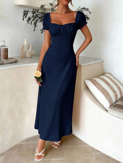 PoPoHouse 女士优雅连衣裙，纯色波西米亚度假风，低领露肩设计，露背系带细节，打造休闲宽松的沙滩裙廓形，适合情人节、春夏及各种场合。