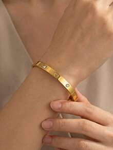 VceTd 1pc Minimalist Romantic Heart-Shaped Stainless Steel Bangle, Waterproof & Hypoallergenic, Suitable For Daily Wear, Formal Events, Weddings, Jewelry Accessory, Valentine's Day & Holiday Gift