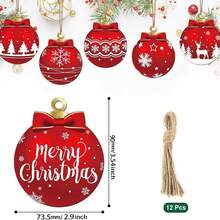 12pcs 2D Flat Elegant Wooden Christmas Ball Ornament Set - 12pcs 2D Flat Christmas Hanging Decorations, Wooden Hanging Ornaments For Home Decor, Perfect For Trees, Gardens And Parties, Winter New Year Home Party Supplies (Assorted)
