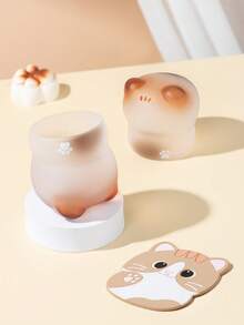 Taza de vidrio hecha a mano con caja de regalo de posavasos con gato, decoración del hogar y la cocina, regalo de cumpleaños y festivo lindo, taza de café, taza de gato mascota linda, taza de bebida - Multicolor - Ver 4