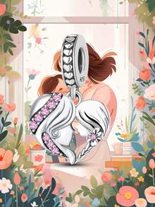 1 件 925 纯银时尚母女双吊坠串珠适合女士手链手镯 DIY 珠宝女友礼物精美女士珠宝