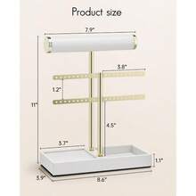 Vlando 2 Tier Necklace Holder Organizer With Tray Leather Bracelet Holder Display For Women Gold Jewelry Holder Stand For Bracelet Necklace Earrings Rings - White - A. Trắng + 2 lớp - Xem 3