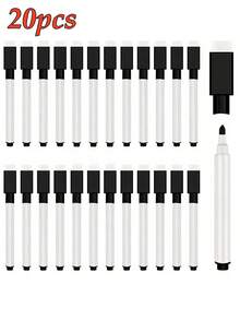 12pcs Reusable Dry Erase Markers, High Quality Black Ink, Black/White Barrel, Washable Water-Based Ink, With Eraser Brush, Back To School, Whiteboard Markers With Eraser Brush For Office & Teaching, Back To School Colors And Styles Random - Black - View 13