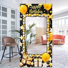 1件生日派对拍照道具，可爱相框，带礼物和星星气球图案，拍照横幅，拍照配件 - 彩色 - 查看 1