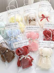 6条/3条/1条可爱小熊造型毛巾，柔软创意面巾，生日礼物，结婚礼物，浴室装饰，派对礼品，婴儿派对礼物，新生儿派对礼物（颜色随机） - 彩色 - 查看 2