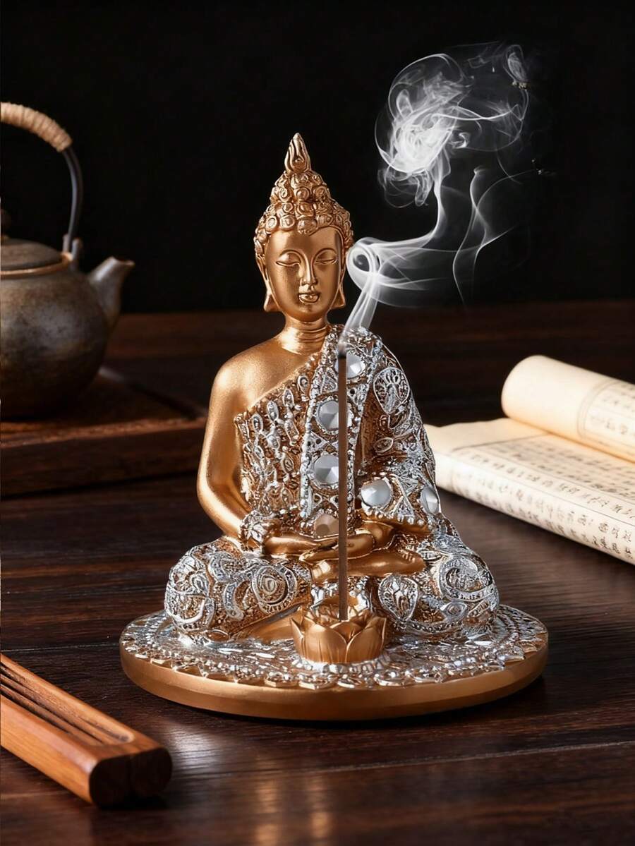 1pc Gold-Color Buddha Statue, Meditation Decor, Zen Home Decoration - Multicolor - View 1