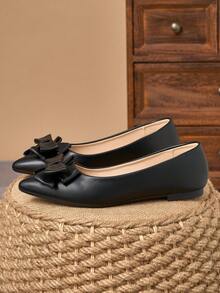 MonaNise Chaussures à bout pointu confortables pour femmes en noir, blanc, nœud bleu marine, rouge de fête, jaune décontracté, rose polyvalent - Noir - Voir 5