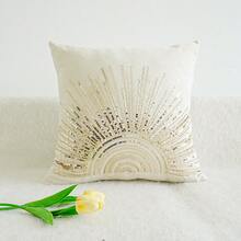 1pc, Sunshine Sequined Beaded Embroidery Cushion Cover, Pillowcase Without Core, Household Decorative Item For Multiple Room Styles
