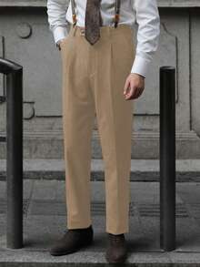 Mens Pants Tweed Herringbone Vintage Dress Pant Trousers Regular Fit Suit Pants For Men - 香檳色 - 查看 4
