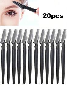 20pcs Black Stainless Steel Eyebrow Razors, Professional Hair Removal Tools Suitable For Beginners, With Protective Cover, Essential For Facial Hair Removal, Beard And Eyebrow Trimming, 7pcs Stainless Steel Shaving Razors, Unisex Precision Eyebrow Trimmer, Women's Facial Exfoliating Razor, Unisex Facial Razor, Shaver, Small Facial Hair Remover, Easily Removes Fine Peach Fuzz On Lips, Chin, Face And Neck