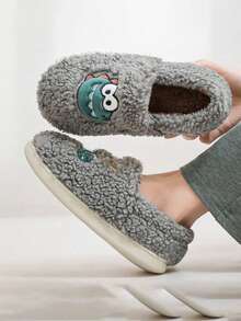 Pantoufles épaisses doublées de peluche pour femmes, chaussures d'intérieur mignonne à talon couvert pour l'après-accouchement, chaussures chaudes antidérapantes pour hommes et femmes, nouvelle collection 2020-2025 - Gris - Voir 5
