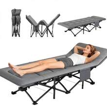 Cama de camping plegable portátil con estructura reforzada que soporta hasta  (200 kg). Medidas: 65 cm de ancho x 190 cm de largo. Color: gris - Gris - Ver 1