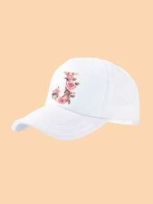 1顶女童白色粉色字母玫瑰图案网眼卡车帽，镂空后背设计，时尚甜美，轻便透气，遮阳，适合作为生日/节日礼物，春夏户外、学校、休闲穿着。 - 白色 - 查看 37