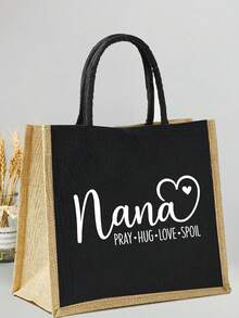 “Nana”图案手提袋套装：轻便购物袋，带迷你零钱包。旅行化妆包：户外化妆的理想之选！送给母亲、老师、朋友的绝佳礼物，便携休闲手提袋，多功能购物袋，全新设计，购物、新年、感恩节的理想礼物。 - 彩色 - 查看 6