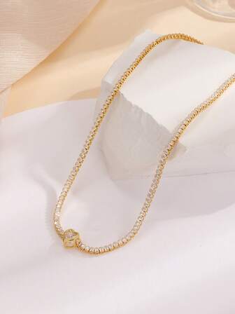 1pc Fashionable Flower, Water Drop, Hexagram, Snowflake Zirconia Decor Choker Necklace, Elegant Gift For Women, Girls, Graduation, Girlfriend, Birthday, Eid