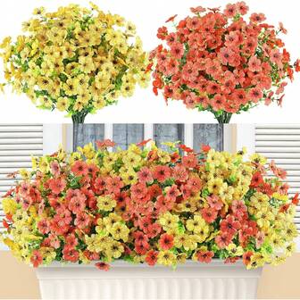 12 Bunches Outdoor Artificial Flowers, Suitable For Spring And Summer Decoration, UV-Resistant, Non-Fading, Plastic Plants, Ideal For Garden, Porch, Window Box Decoration