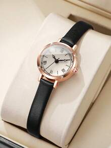 1件女士优雅小表盘罗马数字石英腕表，时尚休闲 - 黑色 - 查看 1