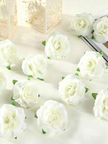 MEHELANY 50朵/包 散装仿真粉色玫瑰花头，触感逼真，1.57英寸小型人造丝玫瑰装饰工艺品，适用于婚礼中心装饰、新娘送礼、家居装饰、DIY婚礼花环、婚礼、生日蛋糕装饰、DIY花墙、相册和相框装饰 - 白色 - 查看 2