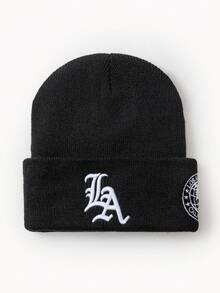 1顶男女通用时尚可变形A字Logo刺绣针织帽，适合秋冬季日常佩戴保暖