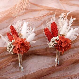 1-9pcs Boho Style Dried Flower Bouquets Bohemian Style Fall Flower Wedding Bouquets For Bridal Bridesmaid Rustic Home Decor